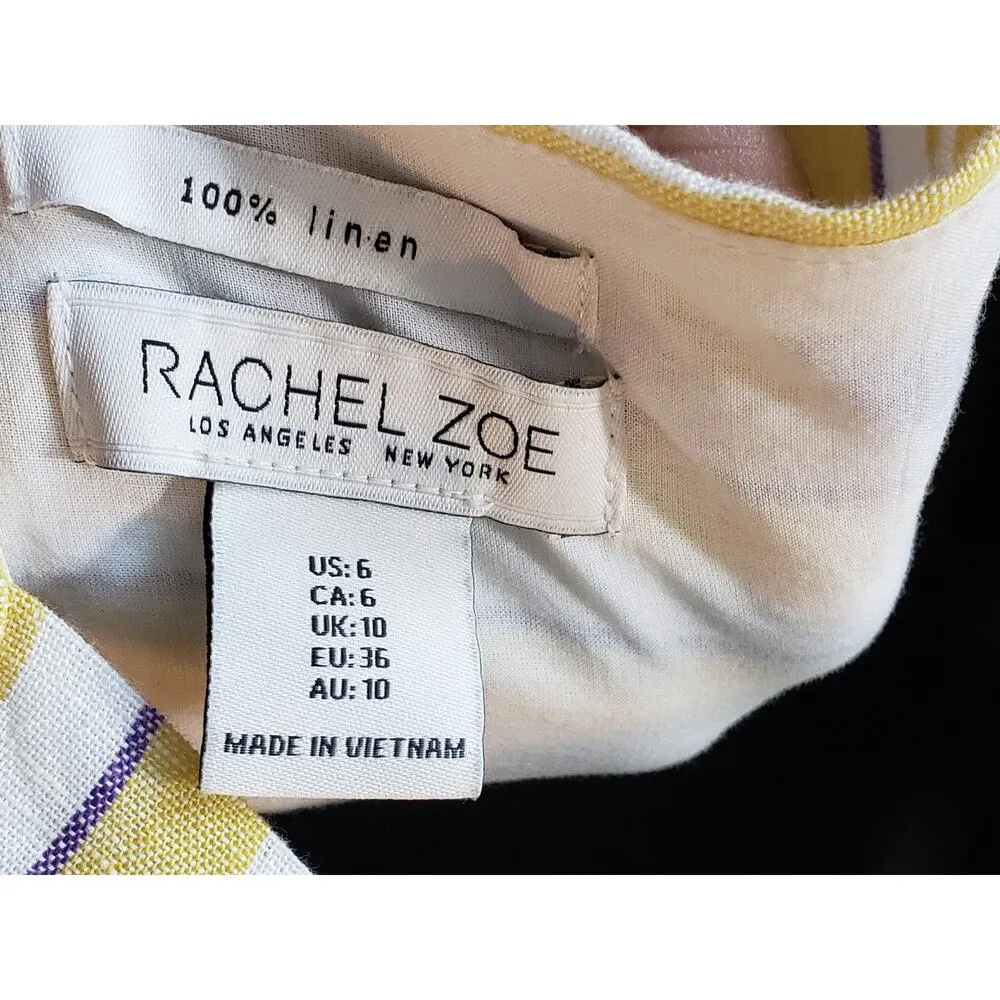 Rachel Zoe Long Maxi Dress Womens 6 Yellow Striped Linen Wide Strap Button Front - Image 3