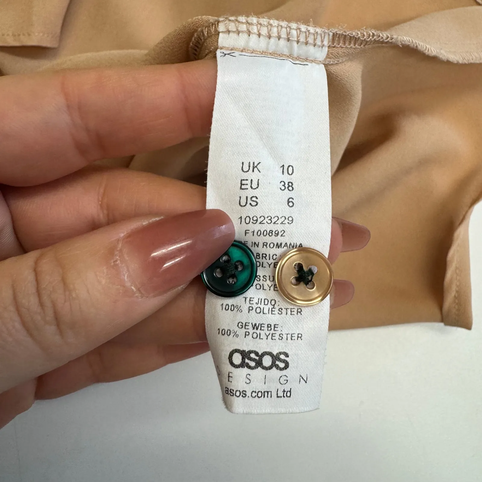 ASOS Shirt Womens Size 6 Tan Green Colorblock Long Sleeve Button Down - Image 10