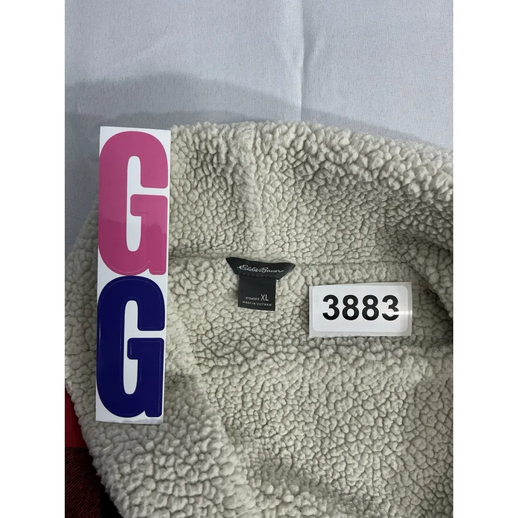 Womans Eddie Bauer XL Cardigan Black Red Checked Lined Open Front - Image 3