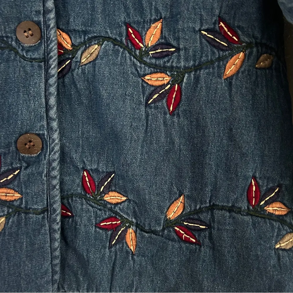Vintage New Direction Embroidered Denim Jacket Leaves Fall Retro 90s Medium - Image 2