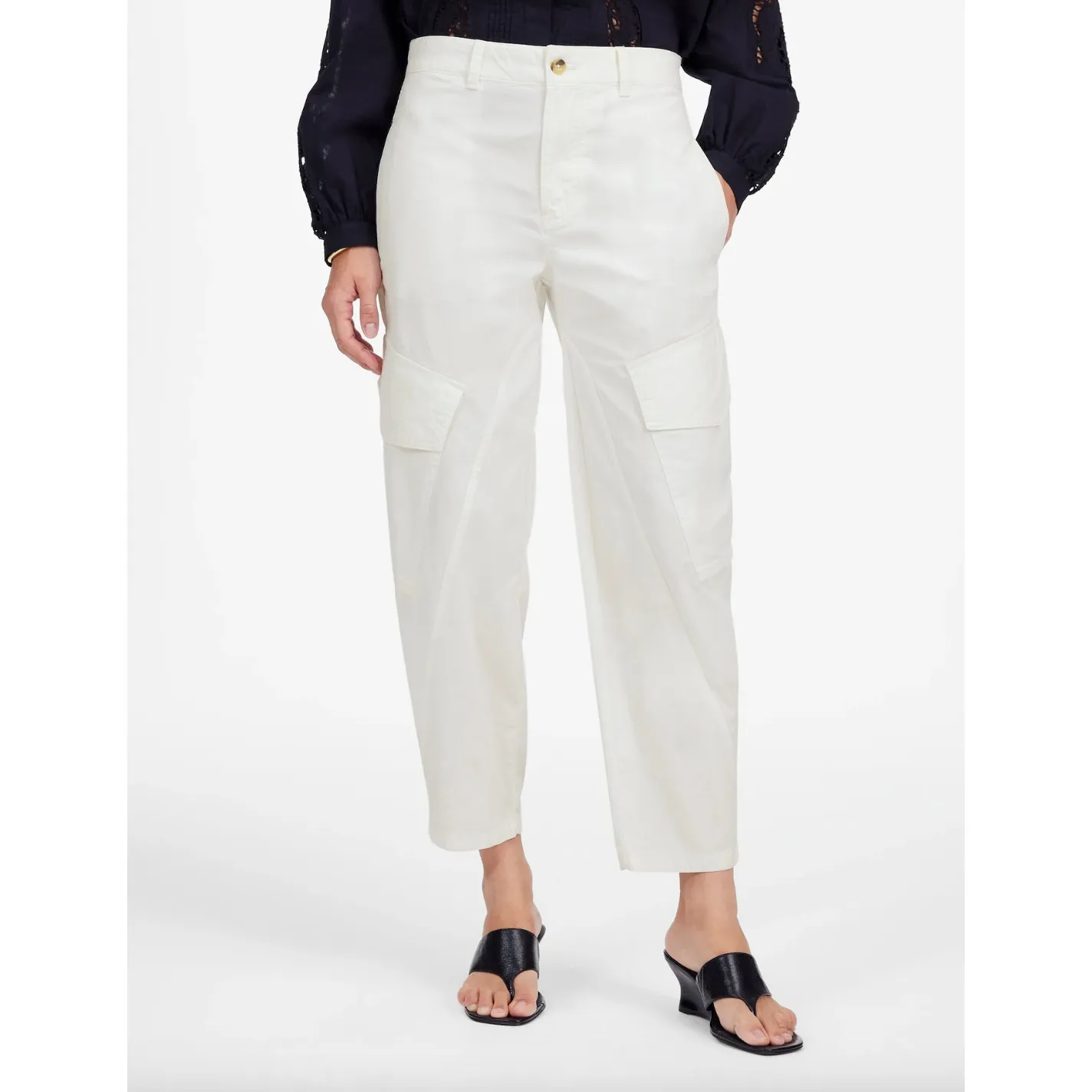 Madewell The Barrel Leg Utility Pant Garment Dyed Twill White Cargo US 6 NWT - Image 2