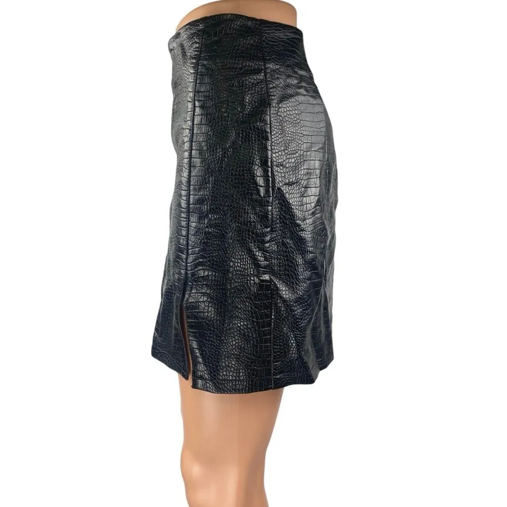 Topshop Women's Black Croc Faux Leather High Waist Mini Straight Pencil Skirt 4 - Image 2
