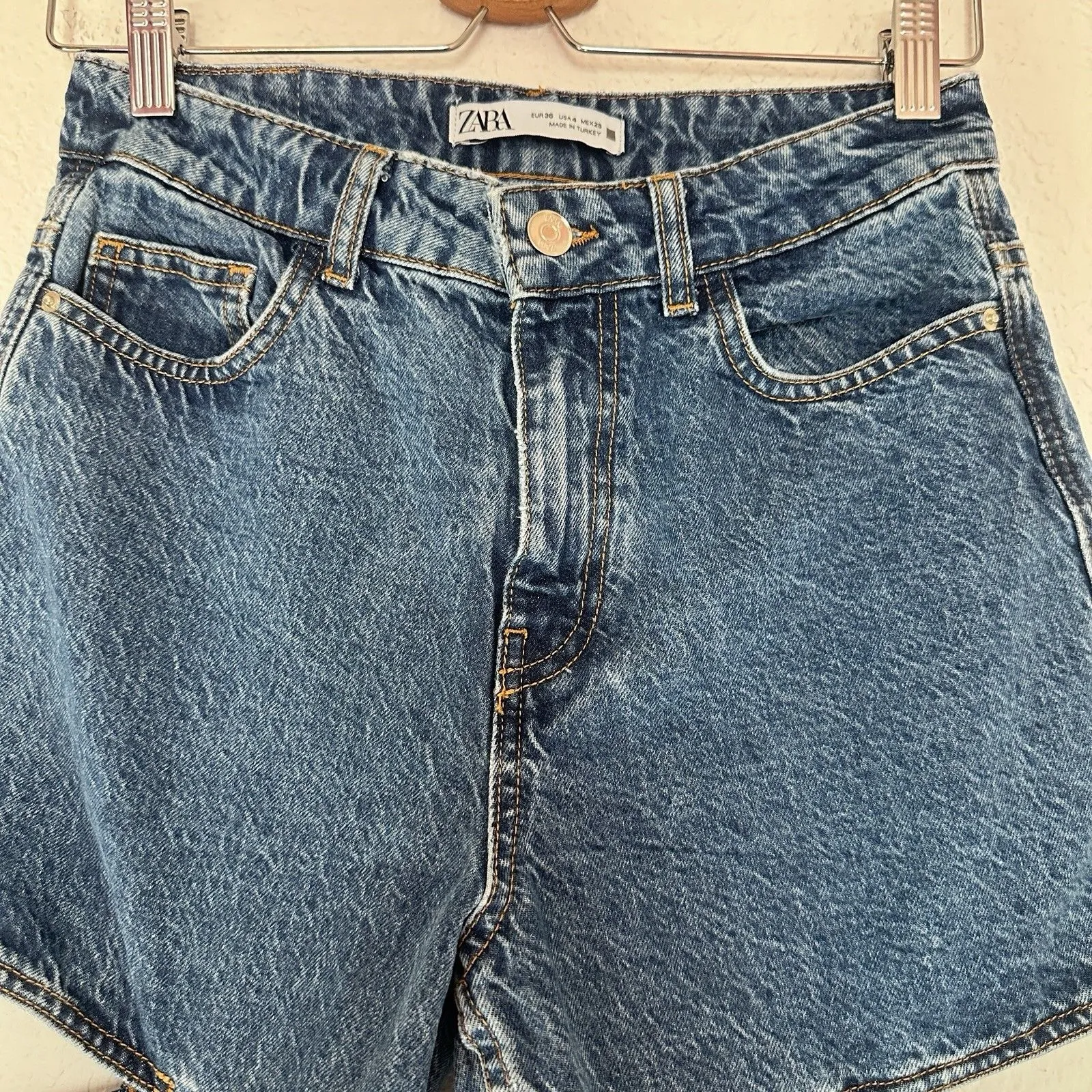 Zara Z1975 Mid Waist Straight Leg Cut Out Jewel Jeans in blue denim 4 - Image 8