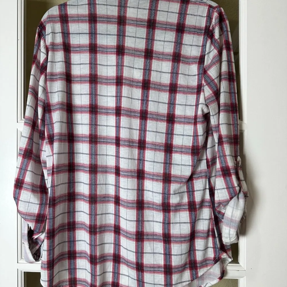 VICI Boutique Passport Plaid Roll Sleeve Button Down Shirt Top Blouse Size XL - Image 5
