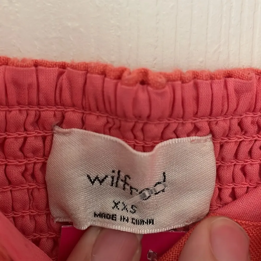 WILFRED Stanza Dress Linen Mini Puff Sleeve Coral Salmon Pink Corset XXS Aritzia - Image 8