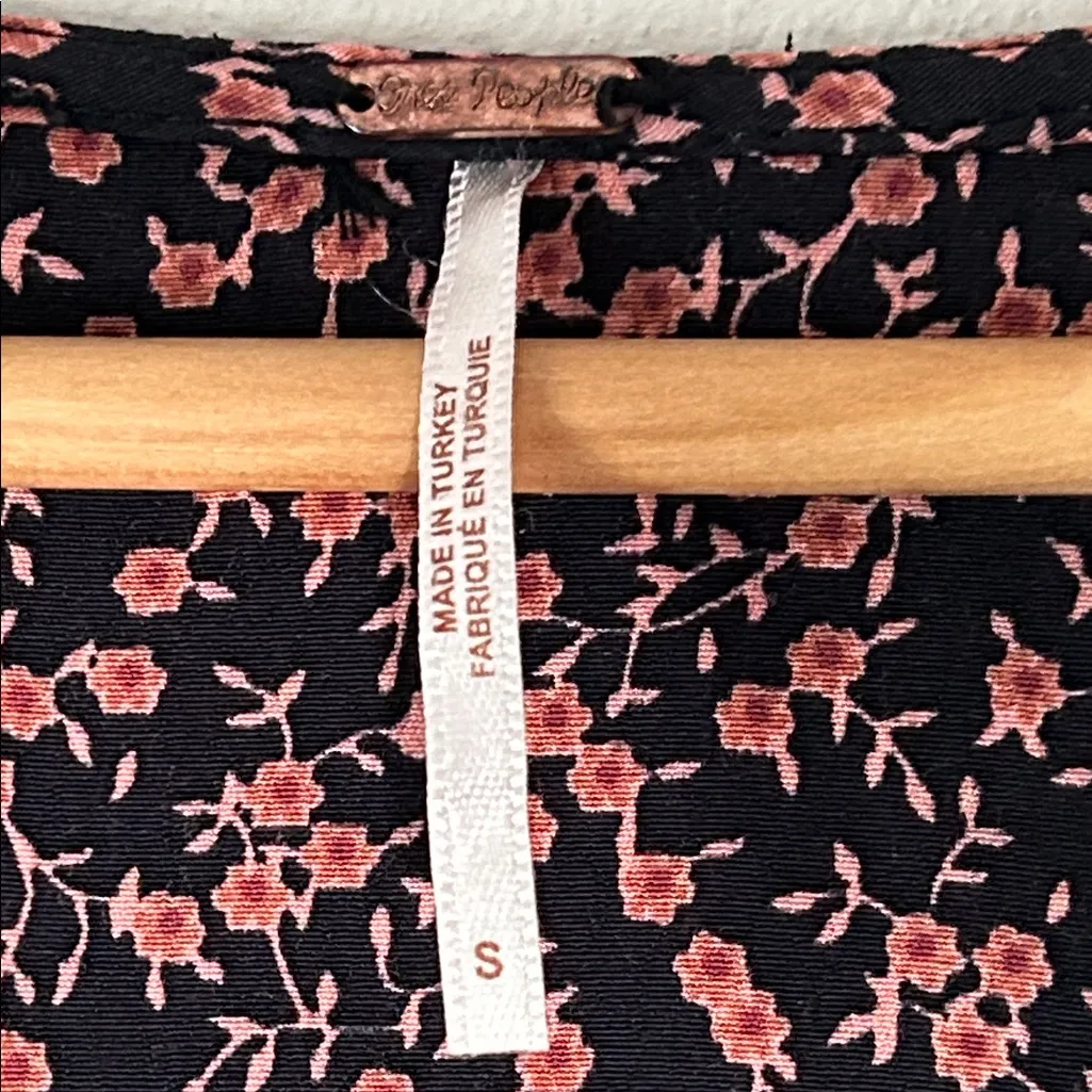 Free People Tunic Mini Dress Or Top Floral Tie Wrap Front Sz S Black - Image 2