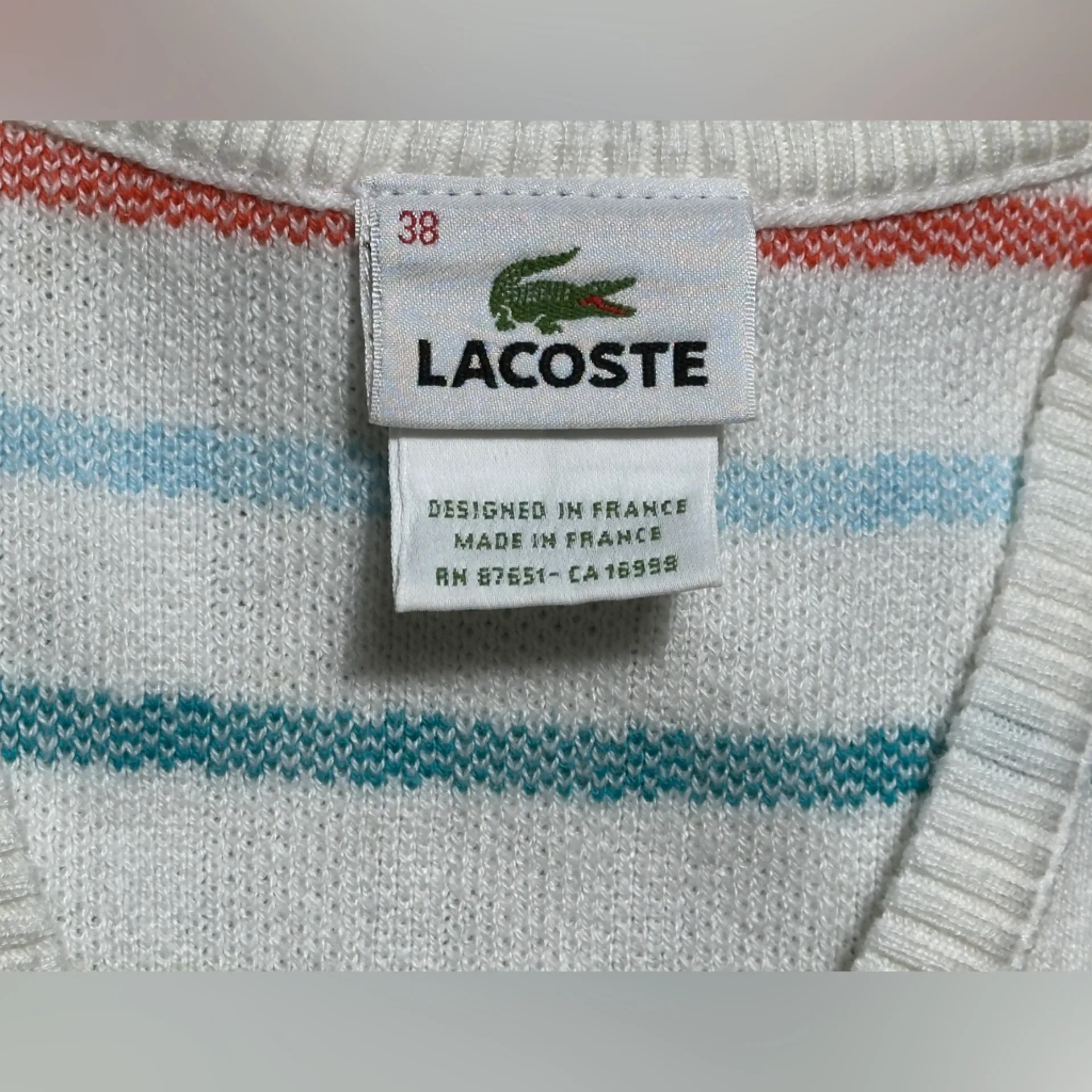Lacoste Multi Colored Spot Patterned Cream Vest Size Small (UK 38) - Image 6