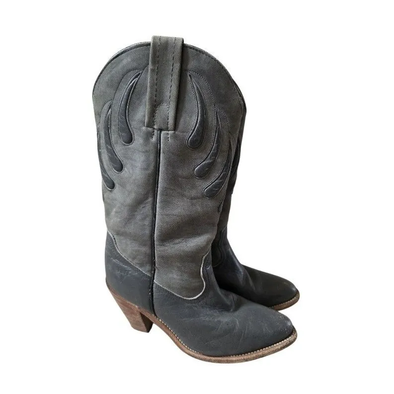 Vintage Frye Flame Inlay Boho Leather Western Cowboy Campus Daisy Boots Size 7 B - Image 2