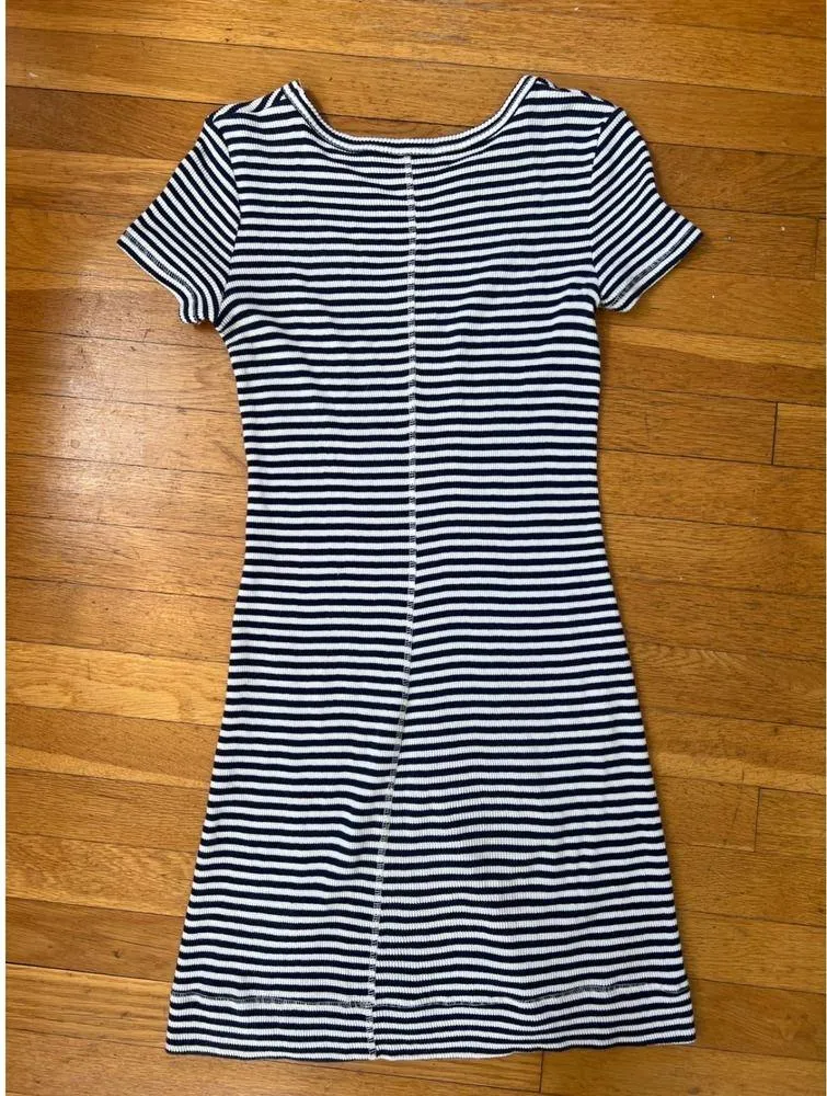 Theory Onissa Striped 100% Cotton Ribbed Mini Dress Small Navy White Coastal EUC - Image 8