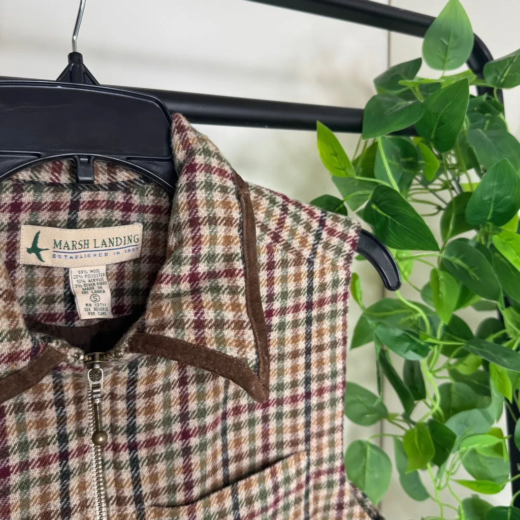 Vintage VTG Marsh Landing Cropped Plaid Wool Blend Vest size S Small - Image 8