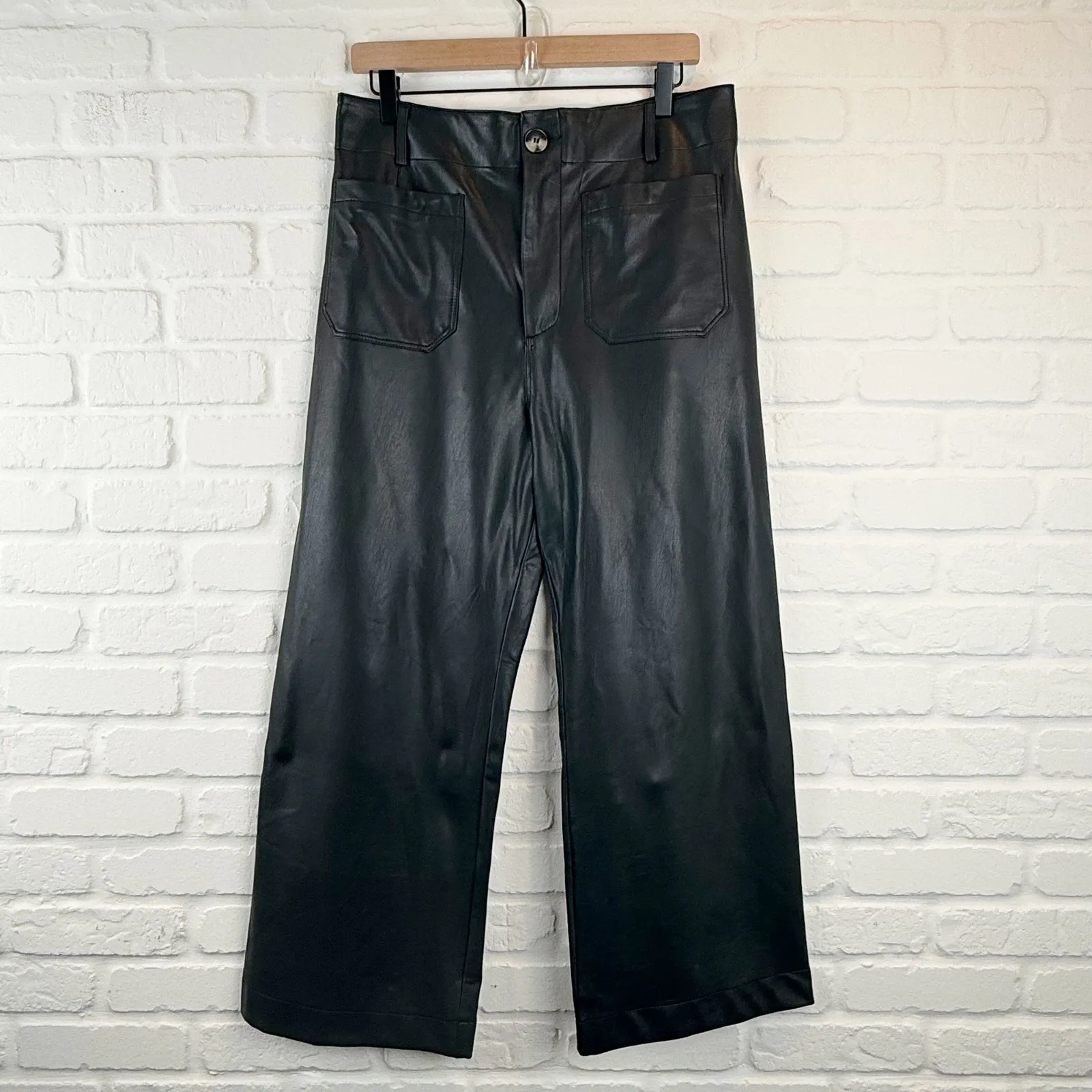 Anthropologie Maeve Black Faux Leather The Colette Crop Pant High Rise Size 31 - Image 4