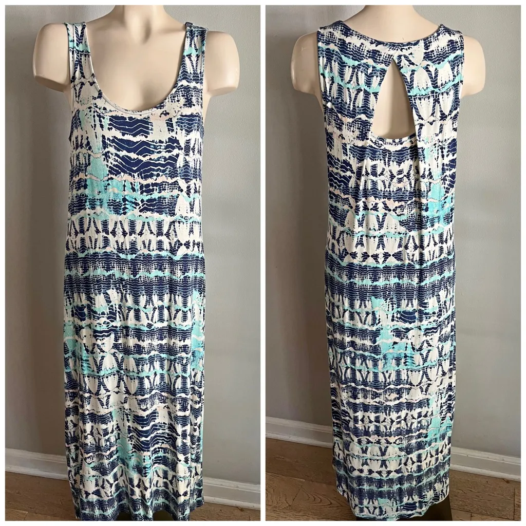 Nicole Miller New York Blue Aqua Abstract Print Sleeveless Maxi Dress M - Image 2