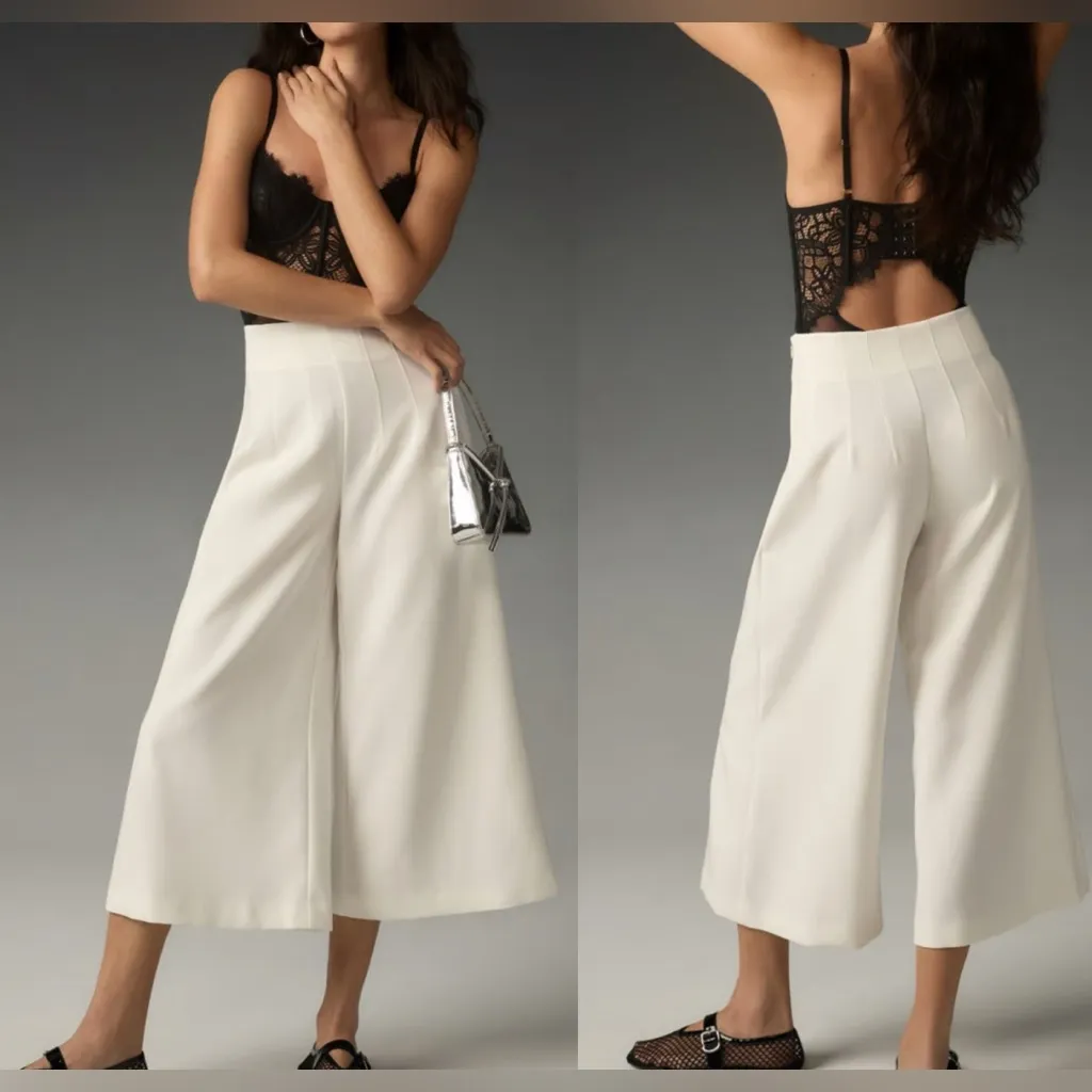 Anthropologie Maeve $138 Wide Legged White Cropped Pants Resortwear - Image 2