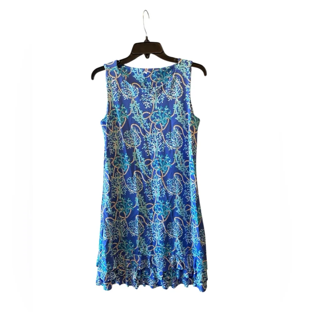Lulu B Sleeveless Travel Dress Blue Turquoise Coral Print Resort Wear Size XS - Image 2