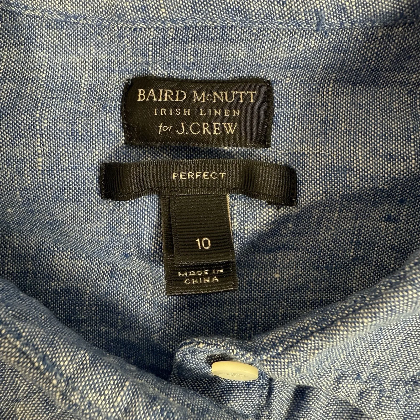 J Crew Perfect Shirt Baird McNutt Irish Linen Womens 10 Button Up Blue G0615 - Image 4
