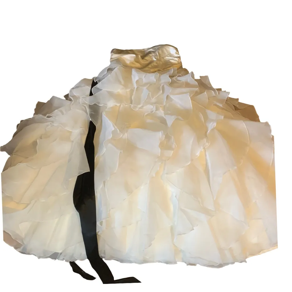 PALOMA BLANCA IVORY SILK & BLEND RUFFLED STRAPLESS GOWN W/BLACK SASH (18) Black - Image 11