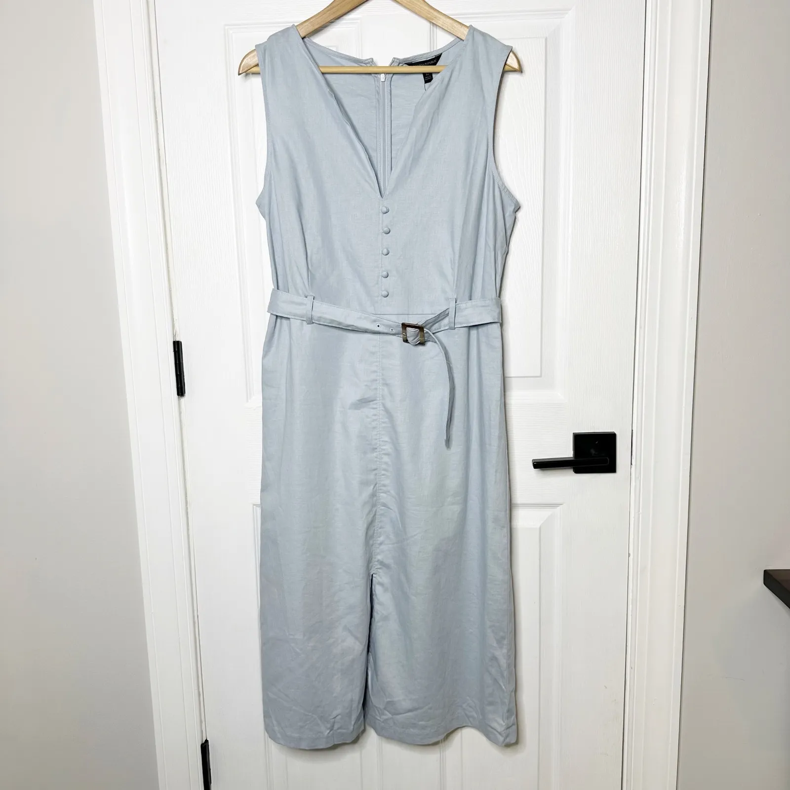 Banana Republic NWT Sleeveless Belted Midi‎ Dress Linen Blend Light Blue Size 10 - Image 2