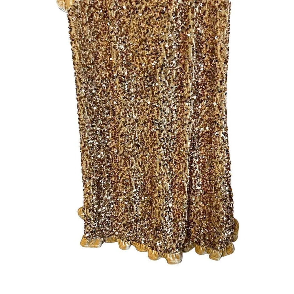 Umgee Gold Sequins Velvet Dress Ruffled Sleeves Women’s Size M - Image 3