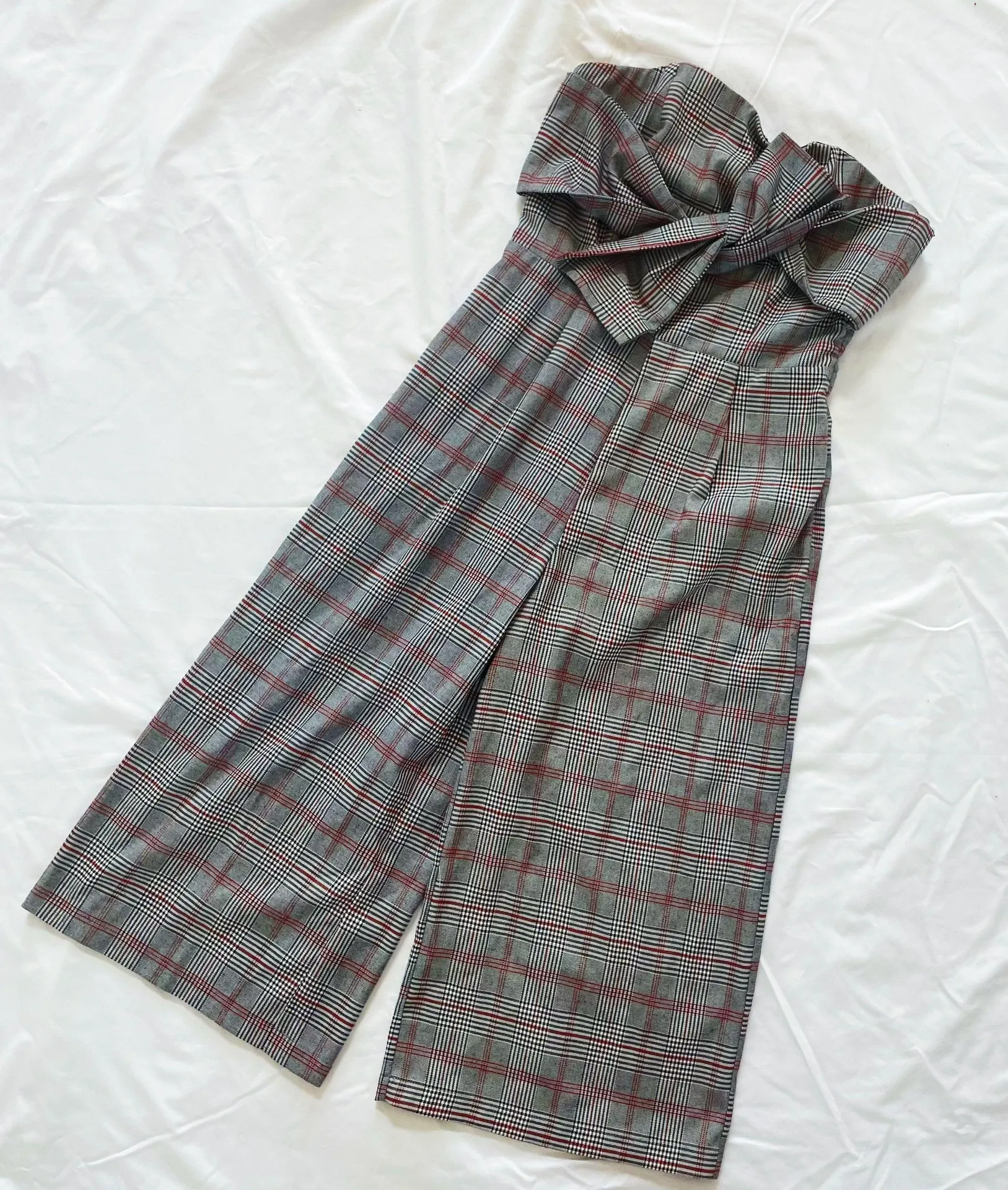 Plaid Strapless Crop Jumpsuit - Image 3