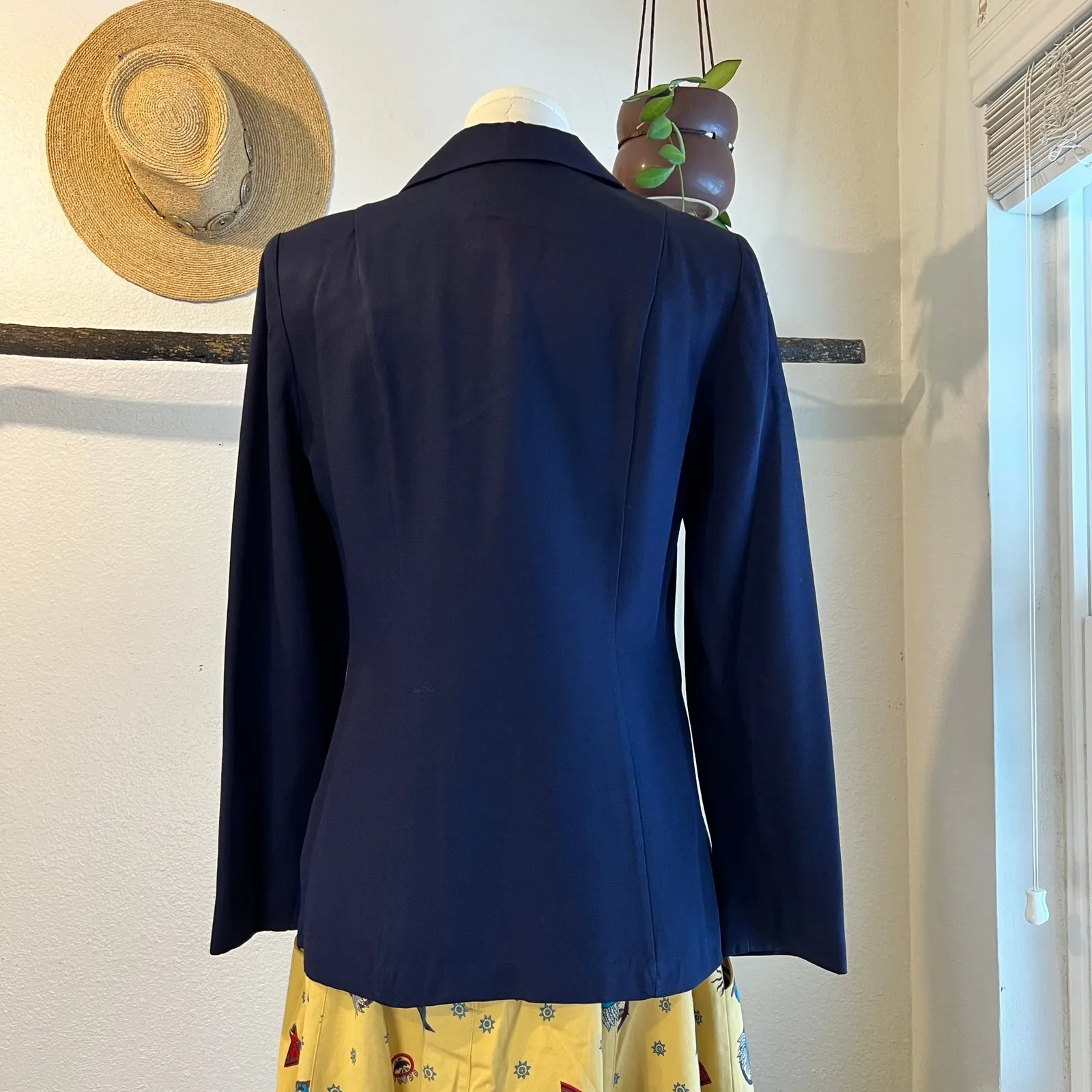 Hugo Buscati Cotton Blue Velvet Panel Button Front Blazer USA Made Size 6 - Image 11