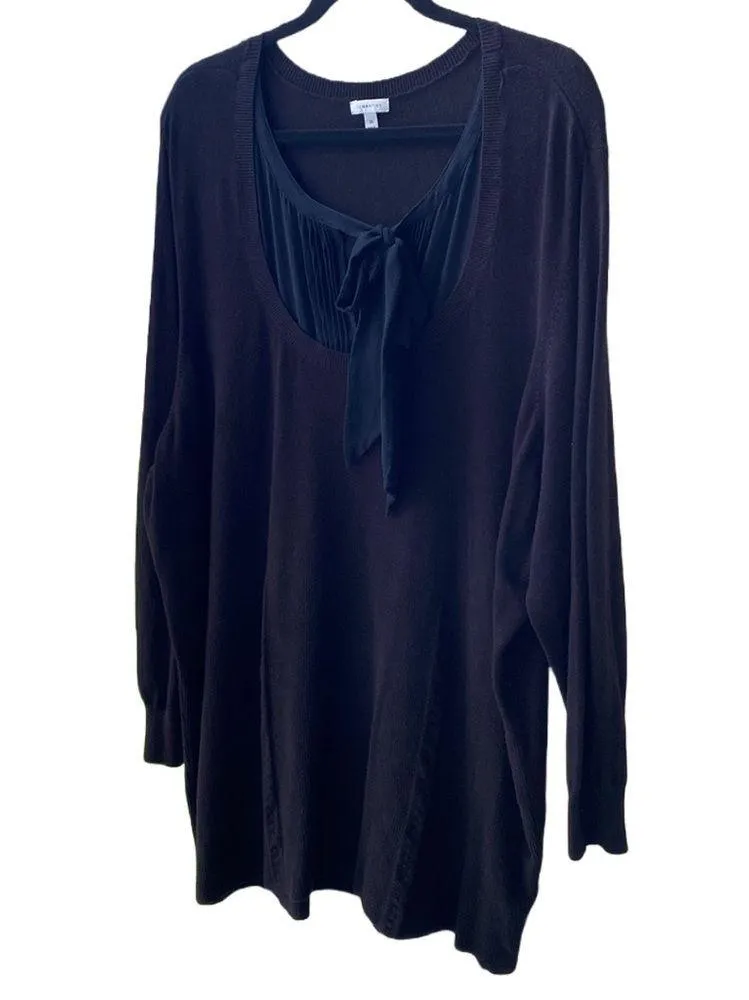 🖤 Semantiks Nordstrom Long Black Sweater/Tunic/Top, Silk Neck Tie, Plus - Image 2