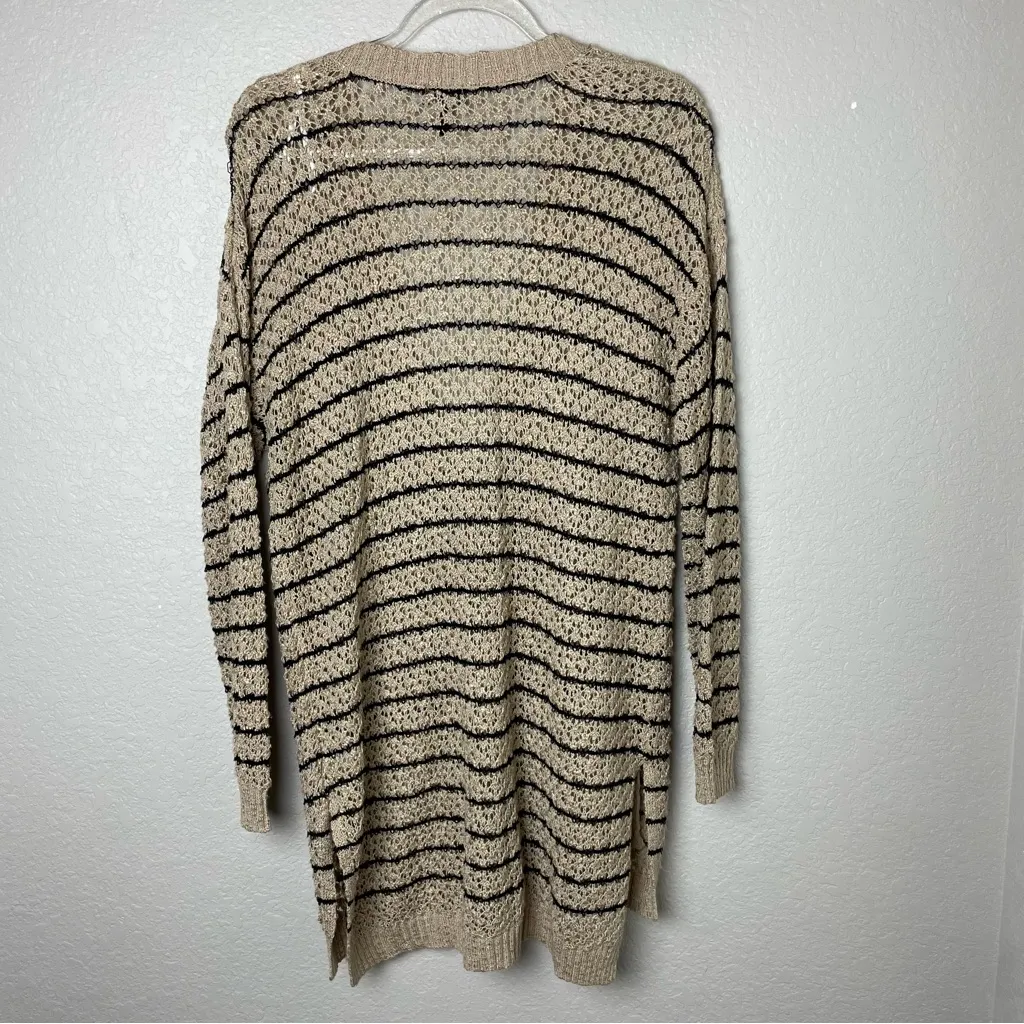 Jessica Simpson Cozy Beige and Black Tunic Length Striped Cardigan Size L - Image 8