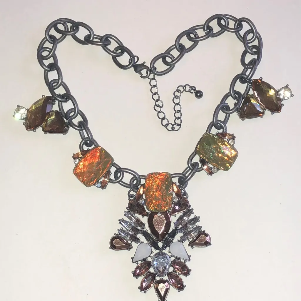 Elegant Dark Metal Multicolor Statement Necklace Orange - Image 2