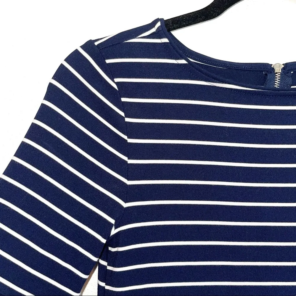 WHBM Navy Blue White Striped Bell Sleeve Knee-length Shift Dress - Image 5