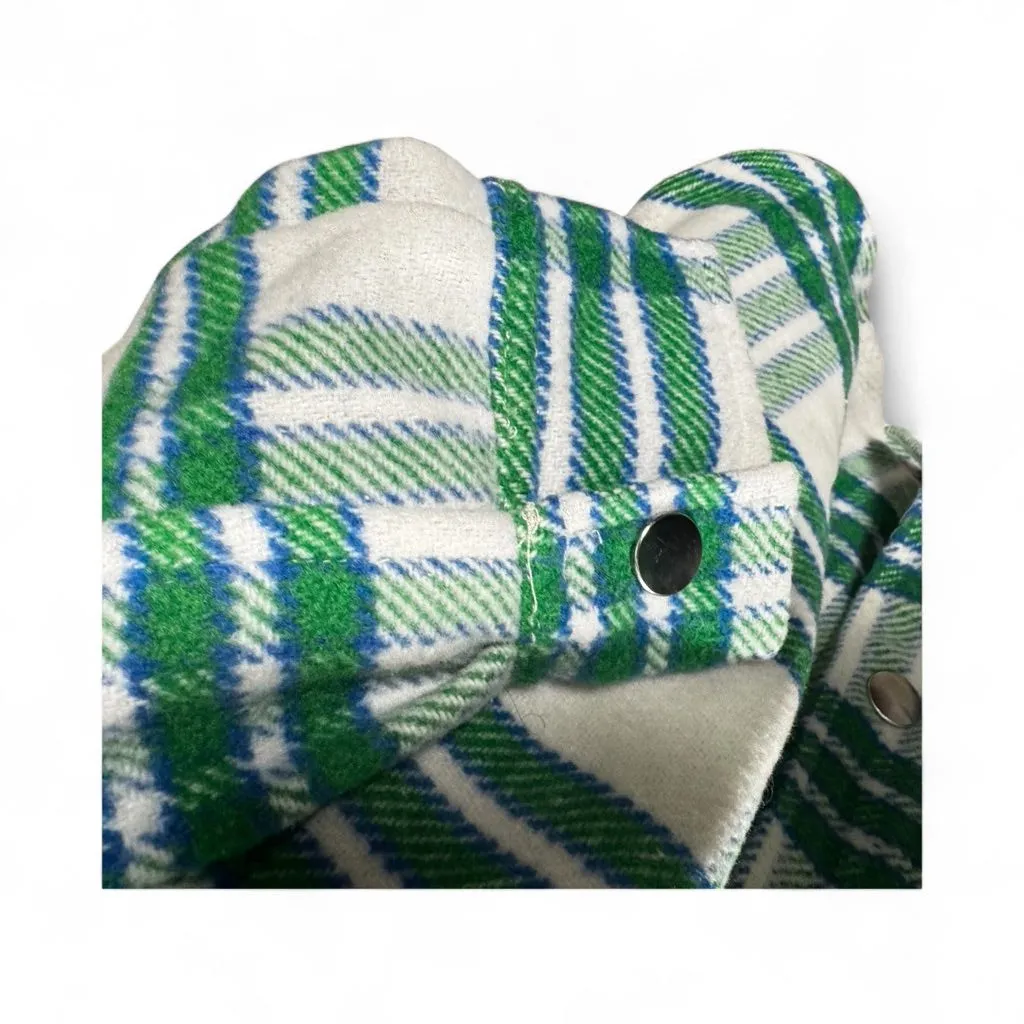 Joie Plaid Flannel Oversize XS Shacket Shirt Green White Blue Cottagecore Grunge - Image 5