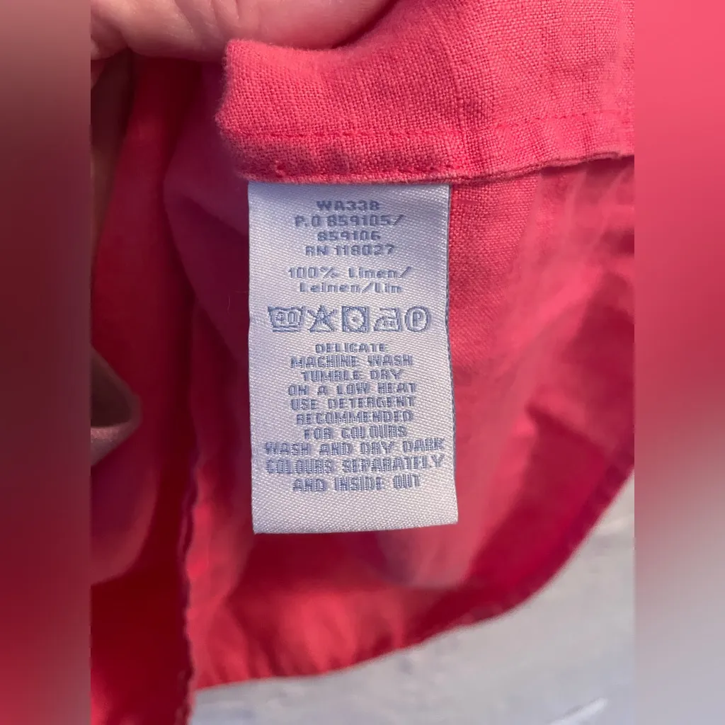 Boden Womens 3/4 Sleeve Coral Pink Color V-Neck Linen Solid Blouse Pink Size 10 - Image 7