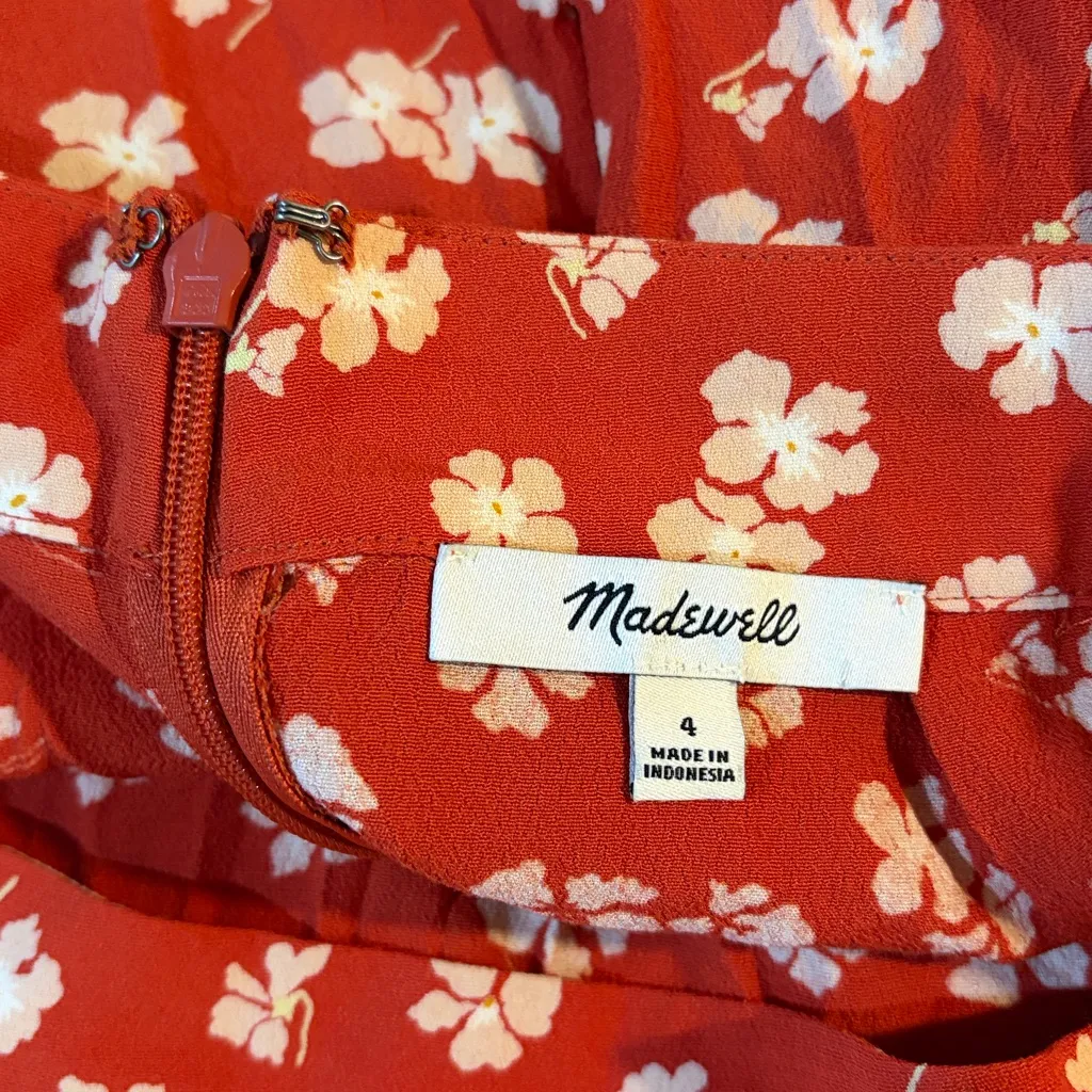 Madewell Ruffle Wrap Midi Skirt Orange Floral Long Modest Size 4 AO371 - Image 6