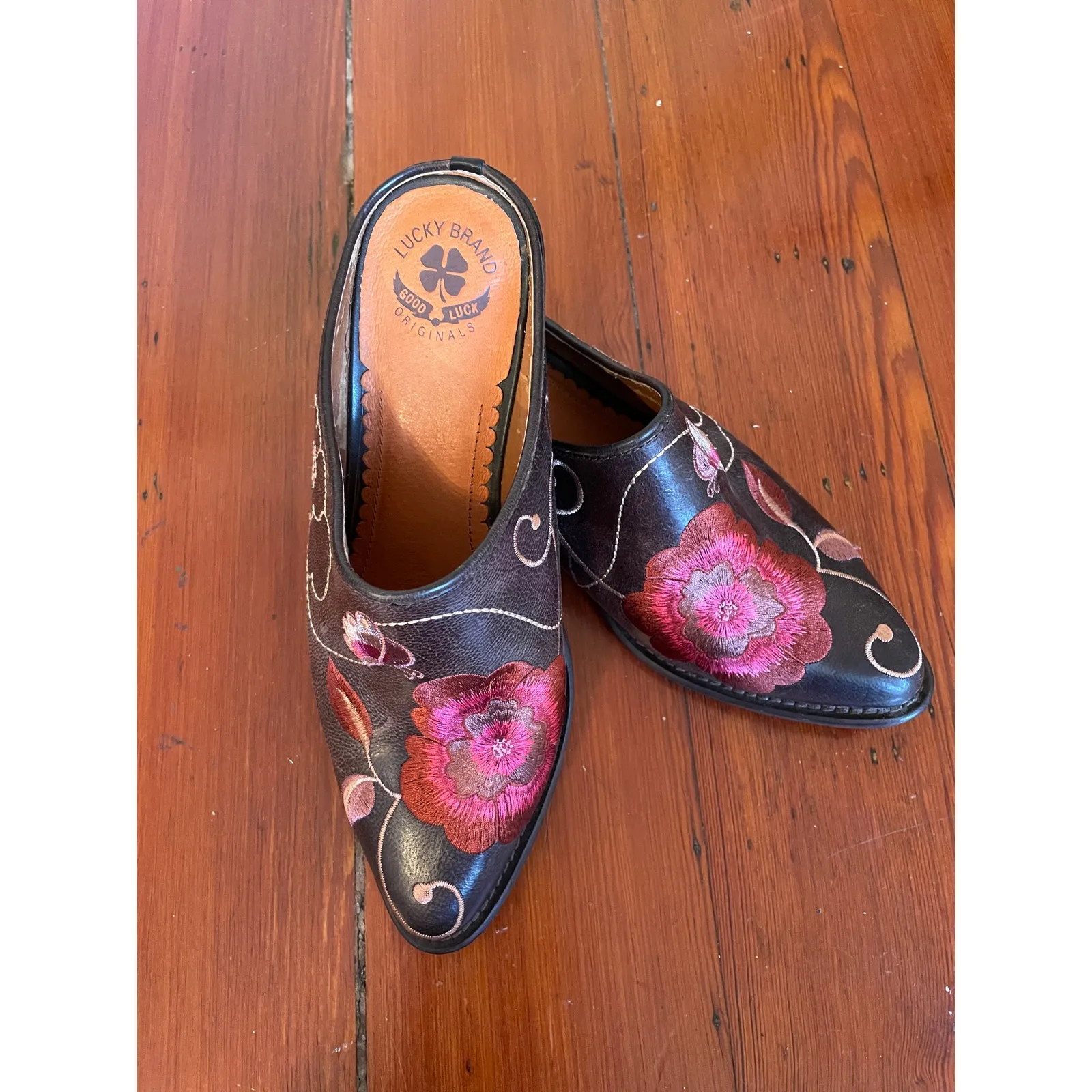 Lucky Brand Originals Embroidered Leather Mule Clogs Floral Women’s 7.5 - Image 6