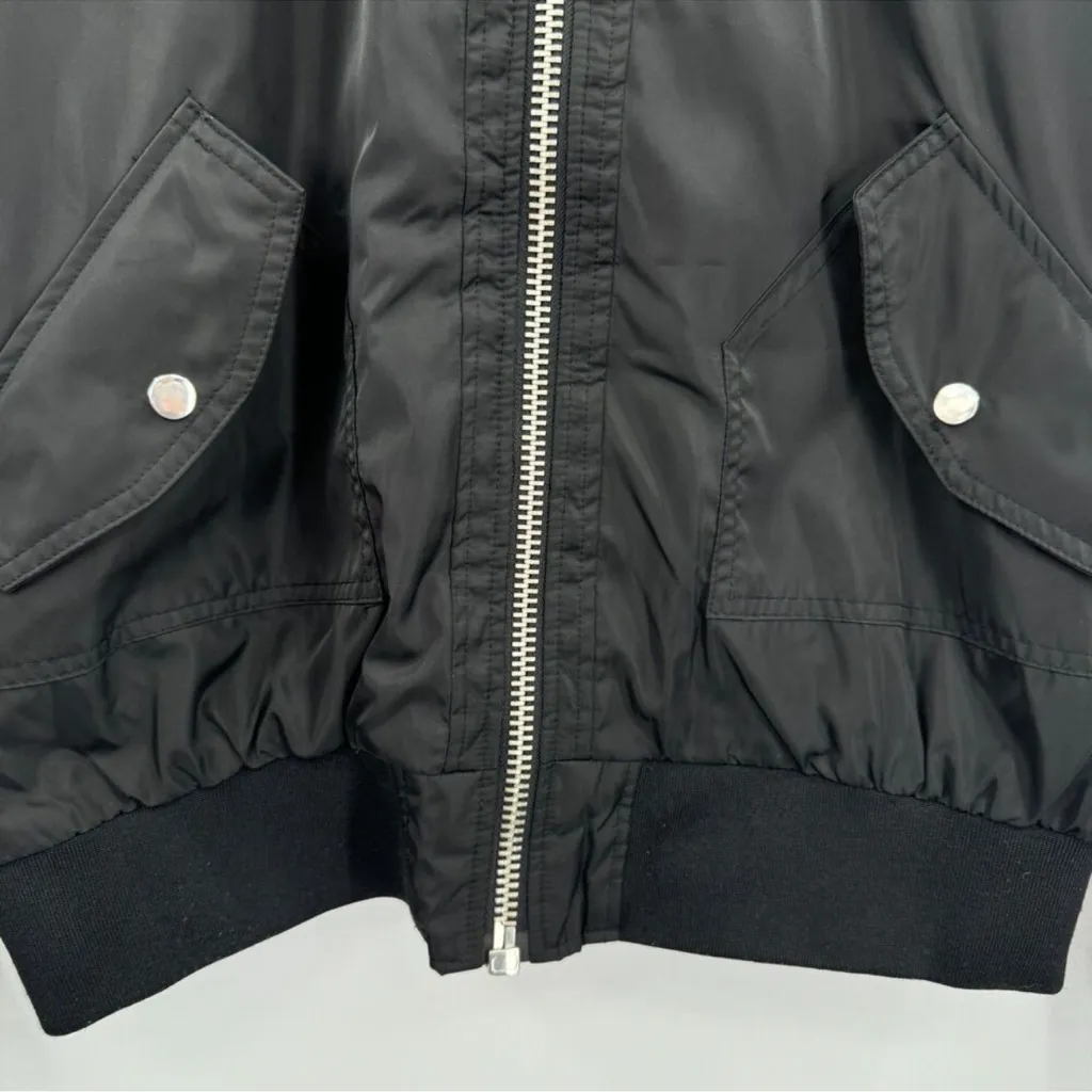 FREE PEOPLE Black Midnight Satin Full Zip Oversized Bomber Jacket L - Image 6