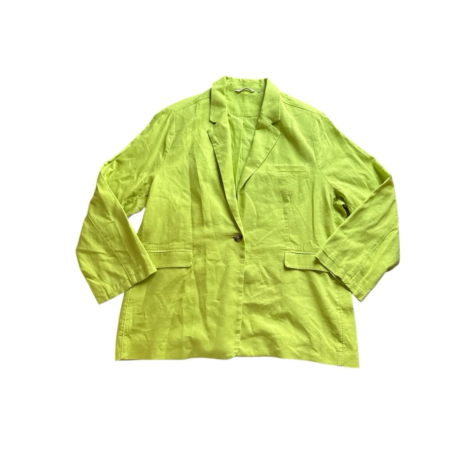 Soft Surroundings Womens Blazer Size ~1X Chartreuse Bright Green Linen Blend - Image 3