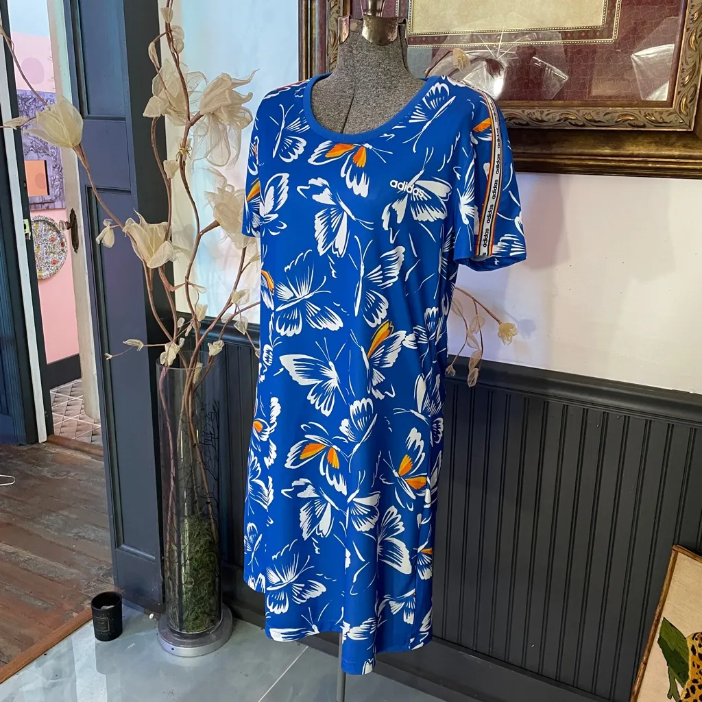 Adidas X Farm Rio Butterfly Print Short Sleeve Athletic Mini Dress - Sz L 🧡🎀 - Image 5