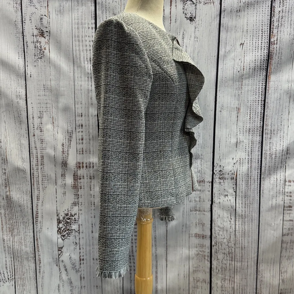 Ivanka Trump Wonderland Black and White Plaid Ruffle Zip Up Blazer Jacket Size 4 - Image 5