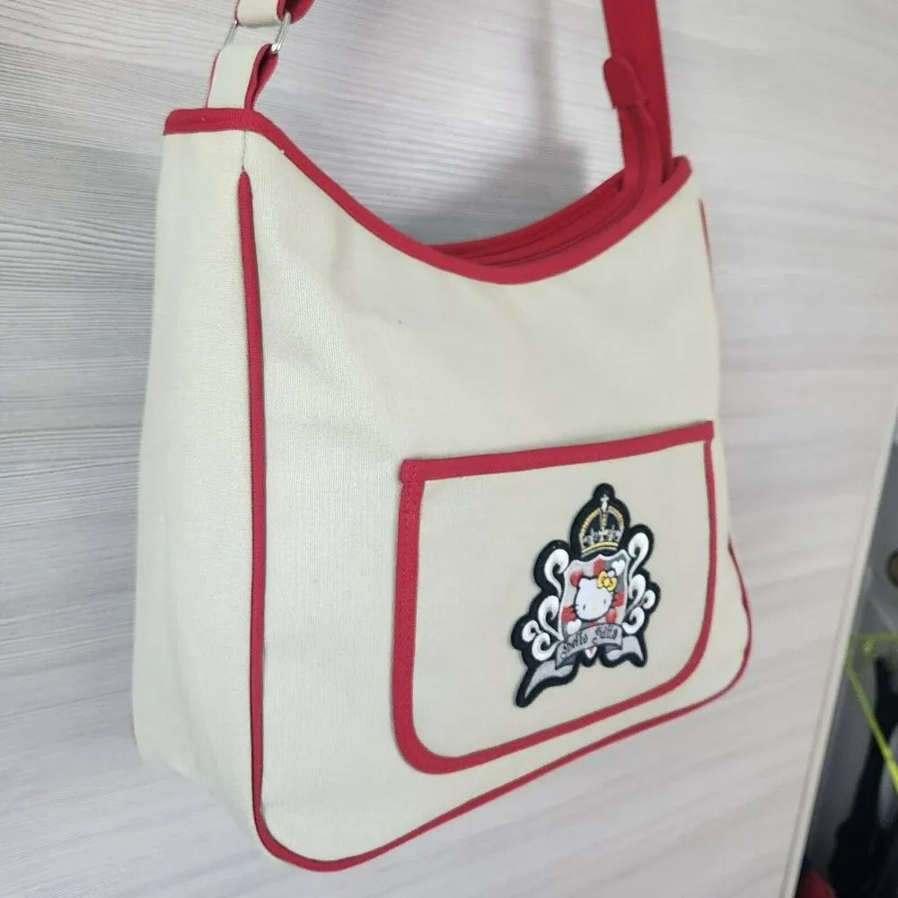 Sanrio Hello Kitty Patch Royal Crown Messenger Shoulder Crossbody Canvas Bag HTF - Image 6
