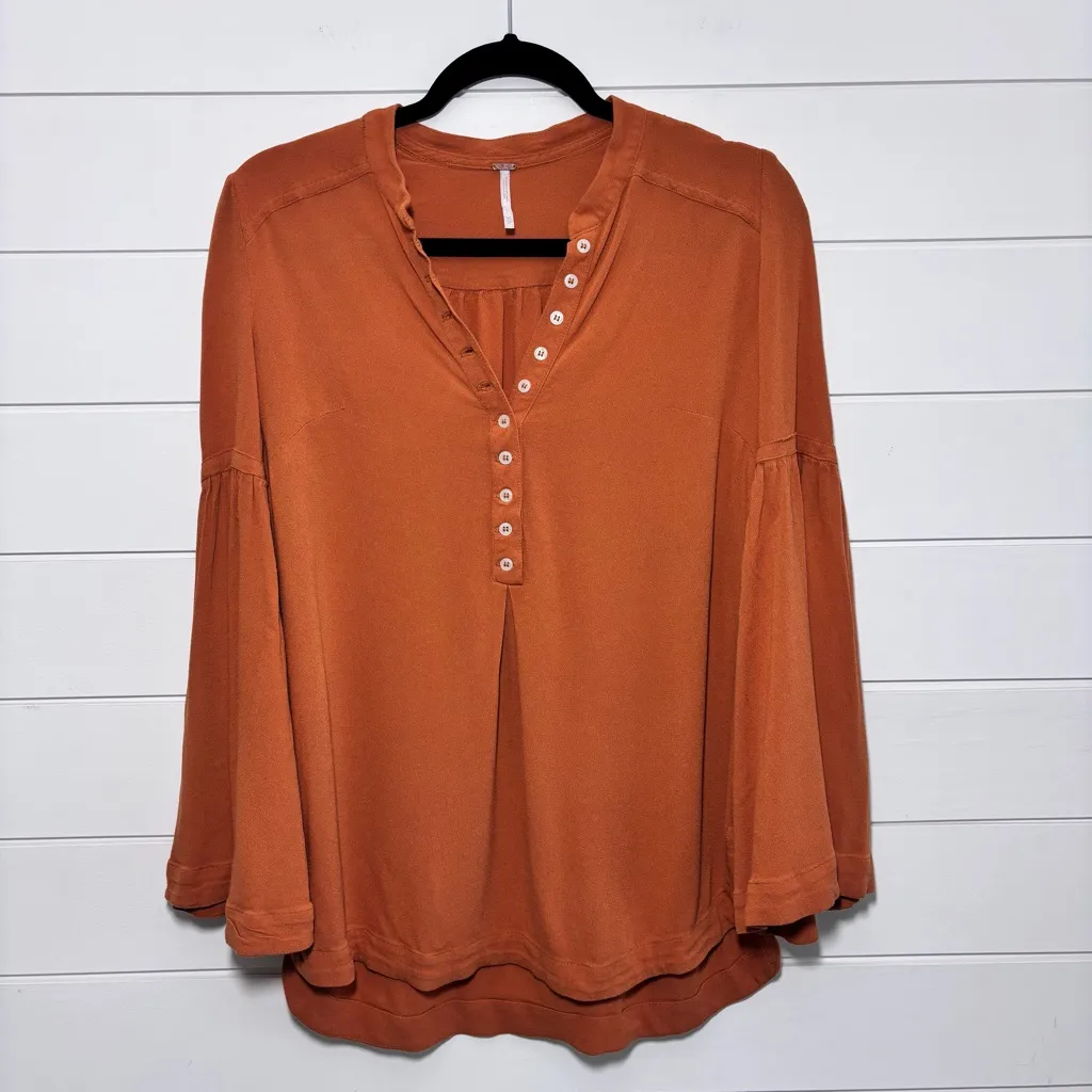 Free‎ People Easy Girl Boho Bell Sleeve Henley Style Popover Oversized Tunic XS - Image 2