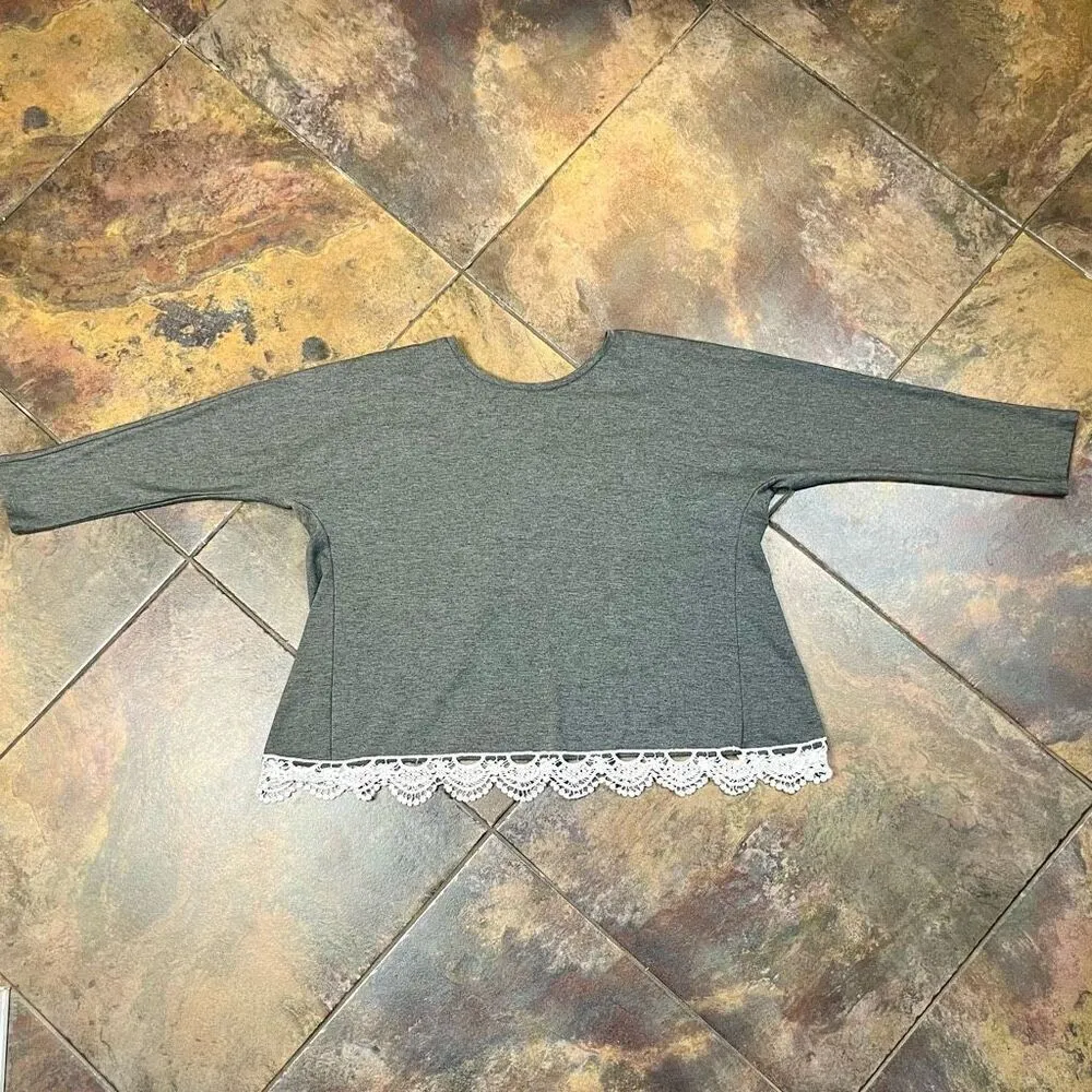 Eyeshadow Gray Women’s Sweatshirt Open Back Lace Trim Wrap Small - Image 5