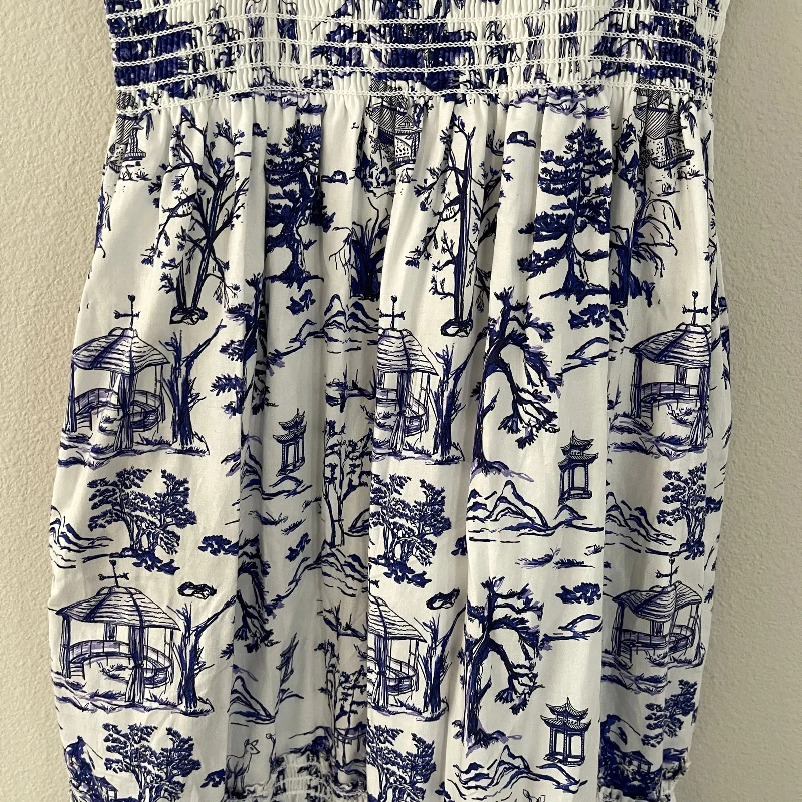 NWT O.P.T. Daphne Toile Blue White Print Tiered Midi Dress (S) - Image 8