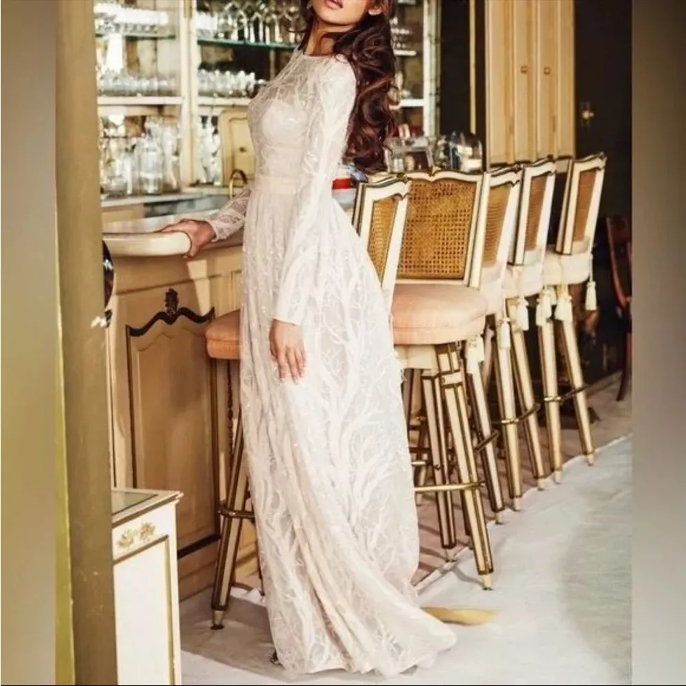 House of CB Peach pink Lucya long sleeve sequin limited edition gown S - Image 3