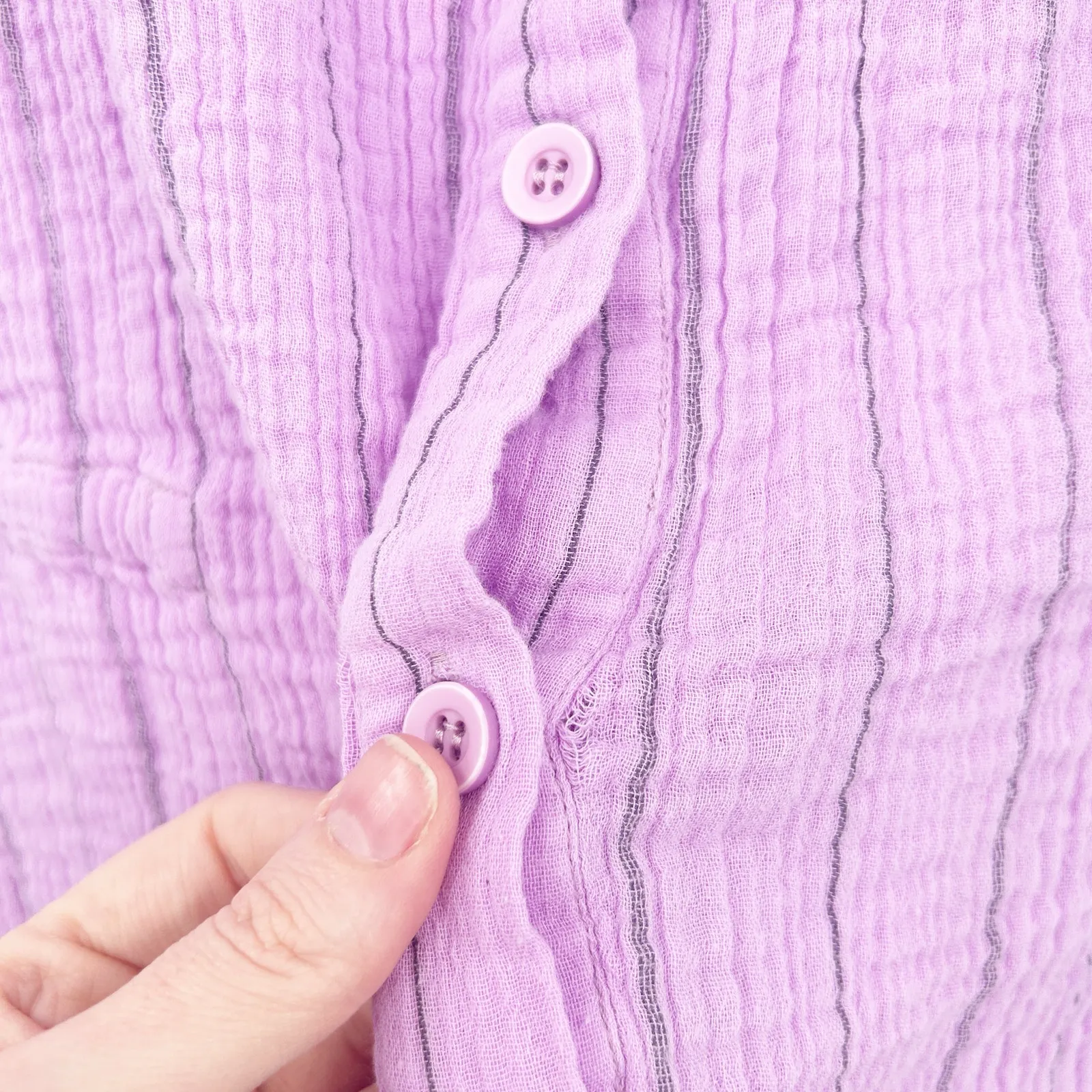 Monrow Womens Boho Pinstripe Gauzy Cotton Collared Shirt Romper Size‎ L Lavender Purple Size L - Image 6