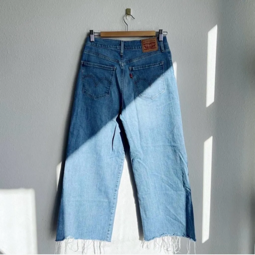 Levi's Womens Mile High Wide Leg Jeans Raw Hem Medium Wash 28 - Image 7