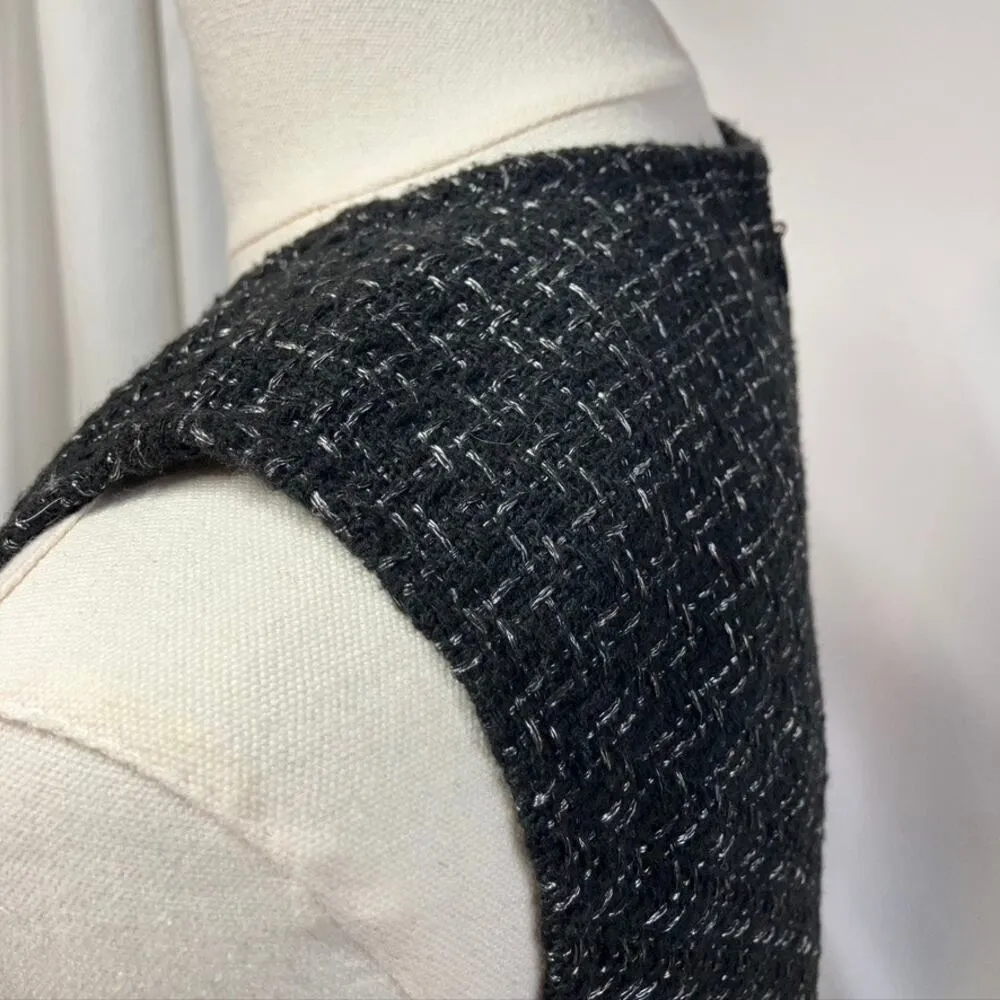 New Loft Metallic Tweed Button Pocket Dress Womens 0 Black Shift Classic Preppy - Image 8