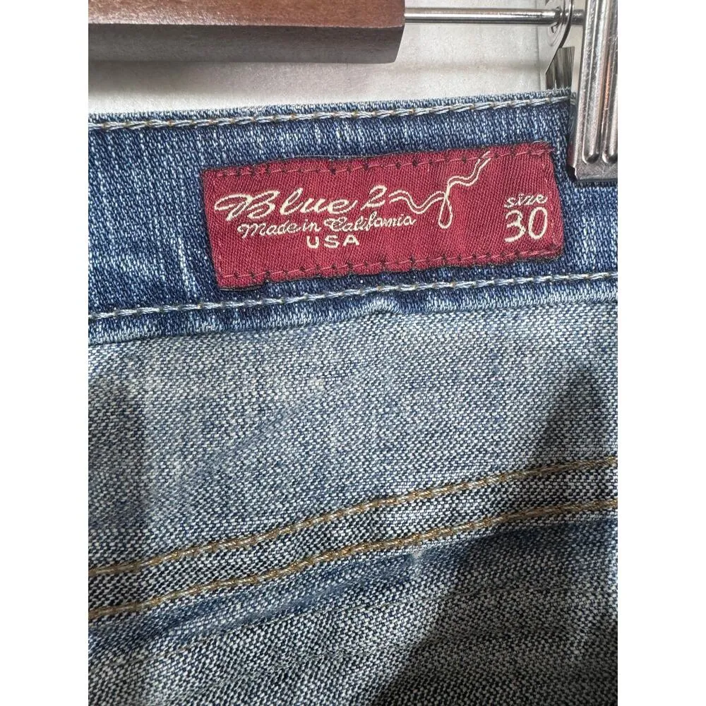 Blue 2 Y2K Vintage Made in California USA Flare Jeans Distressed Women’s Size 30 - Image 3