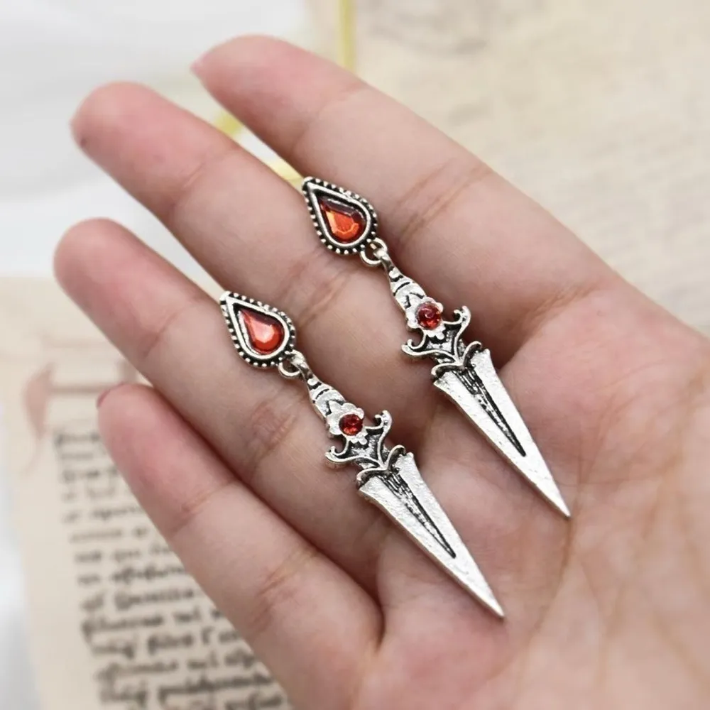 Dagger Earrings with Red “Blood” Stone Silver - Image 3