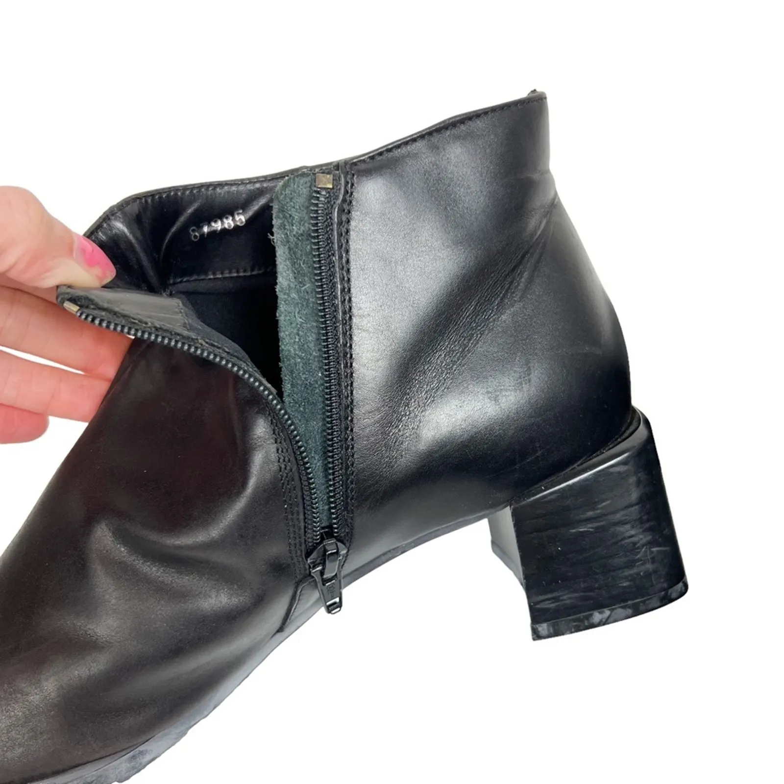 Vintage Ecco Black Leather Square‎ Toe Ankle Boots Booties Size 7 - Image 7