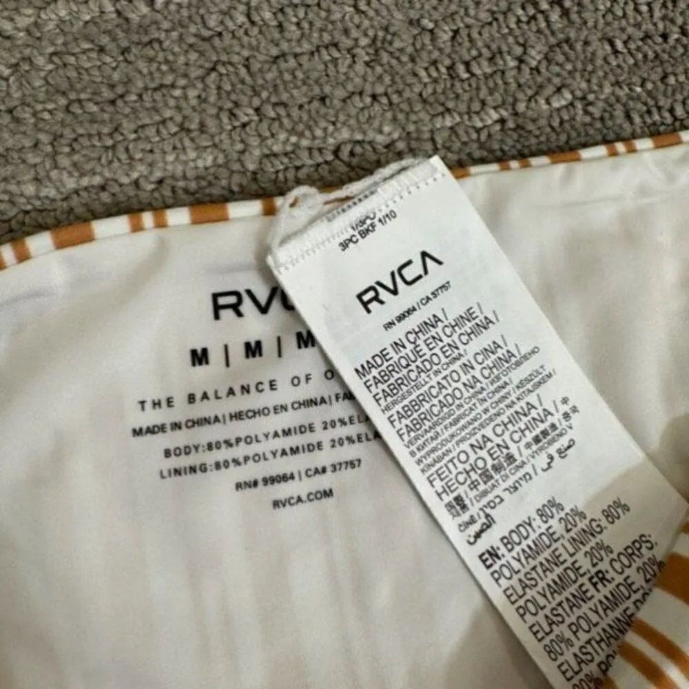 RVCA Tan Striped Medium Hipster Bikini Bottoms NWT - Image 3