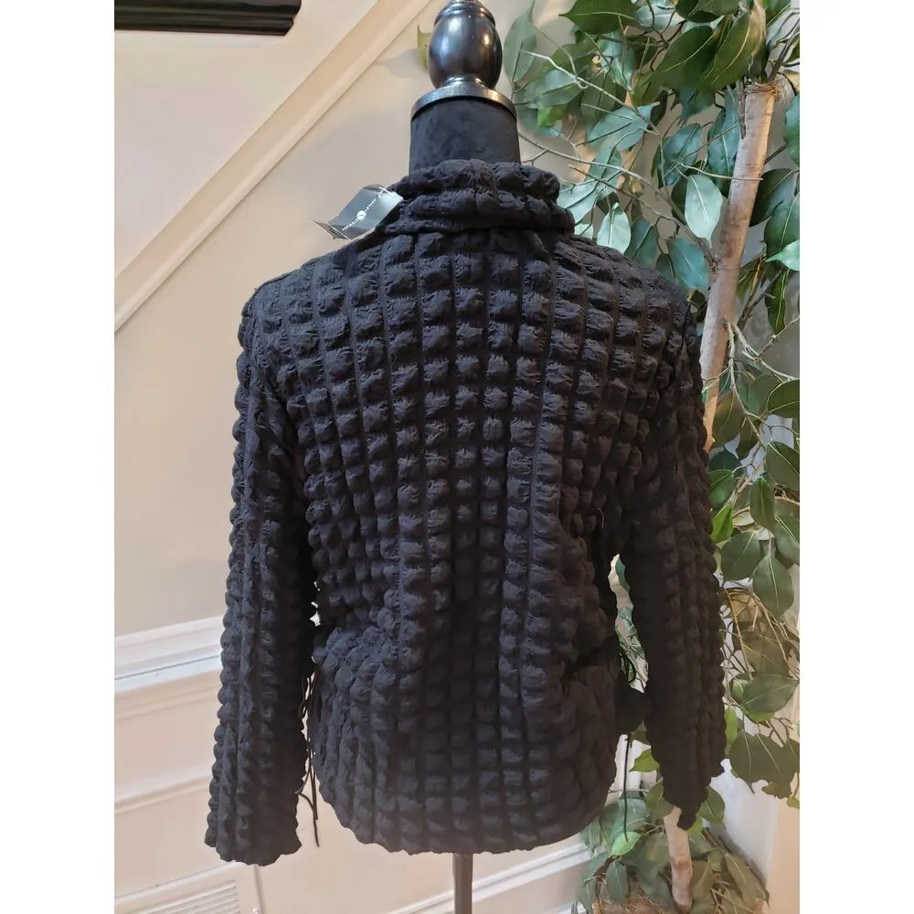 Jolie & Joy Blouse Top Women's 1X Black Textured Drawcord Adjustment Turtleneck - Image 4