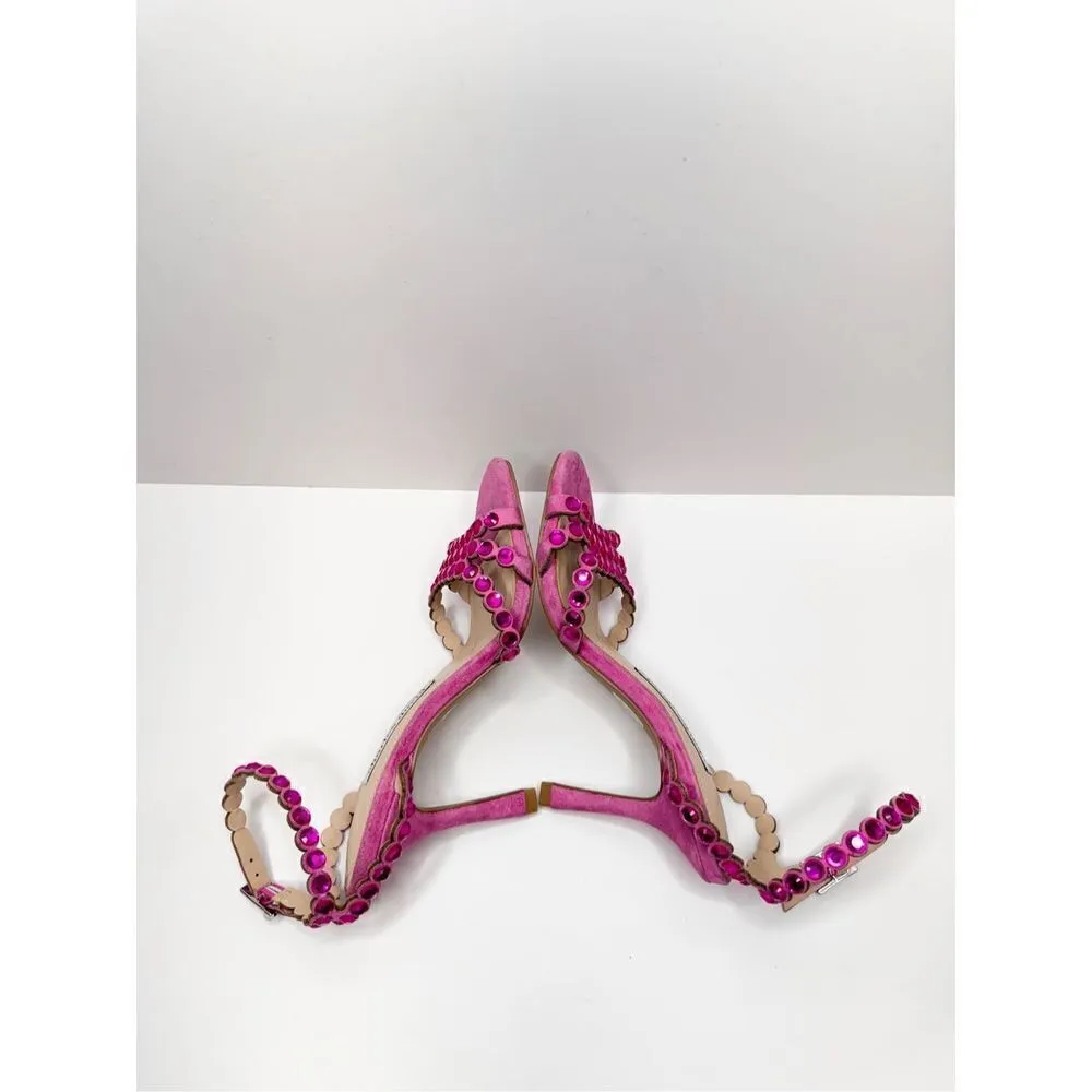 Charles David Sandals Ladies Size 5 Pink Rhinestones Suede Ankle Strap Heels - Image 6